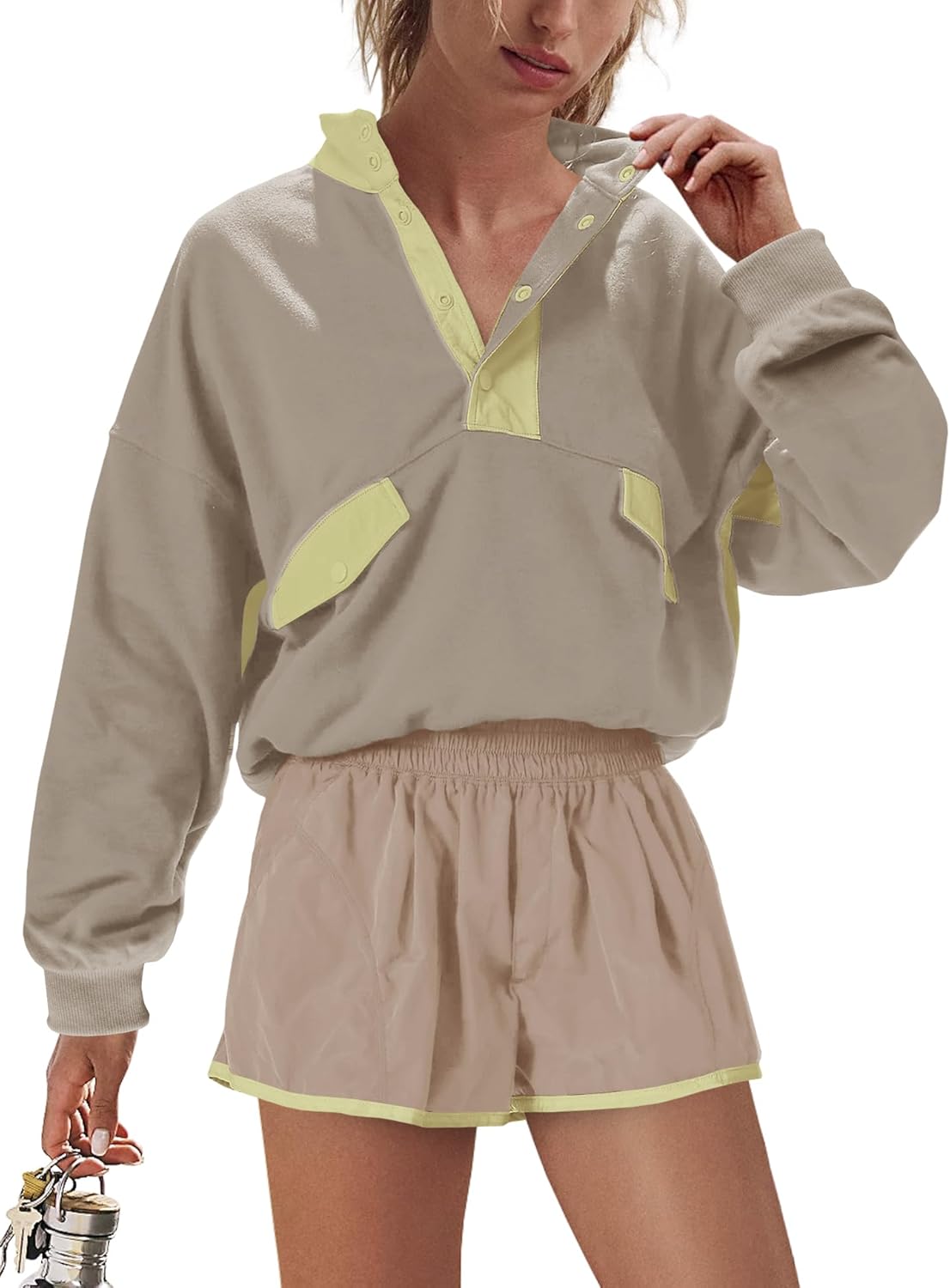 Nirovien Womens Workout Sets Short Athletic Set Activewear 2 Piece Outfits Pullover Sweatshirt and Shorts