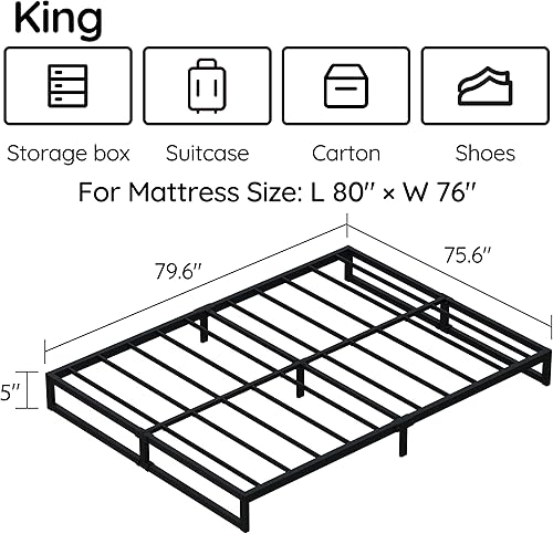 Miniatura 41 de Base de cama Cal King de 10 pulgadas, base de colchón de plataforma de metal resistente con soporte de listones de acero, no necesita somier, fácil