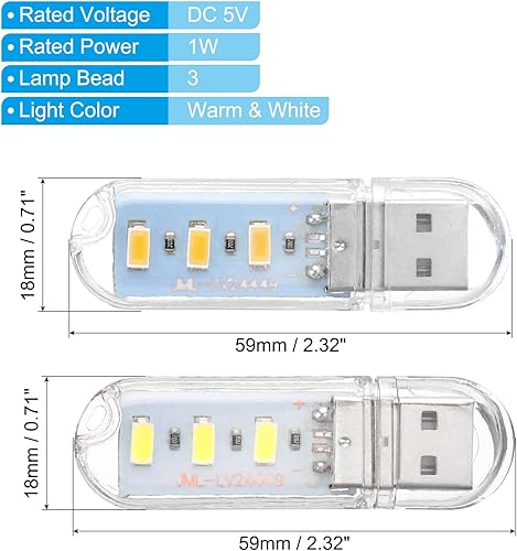 Miniatura 3 de PATIKIL Luces nocturnas USB, 6 piezas de 1 W, 3 cuentas de lámpara LED con 13.8 in macho a hembra, cables flexibles de cuello de cisne para