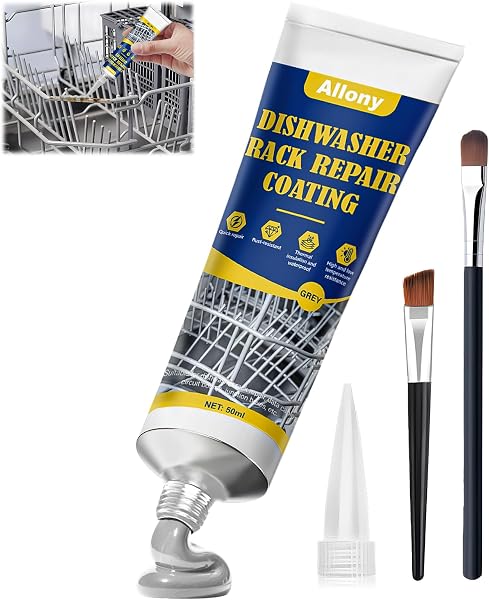 ALLONY Réparation du Panier de Lave-vaisselle, Mastic Acrylique Gris, Imperméable, Antirouille, Joint Caoutchouc, Peinture de Retouche pour Restauration Lave-vaisselle, 50ML - 1