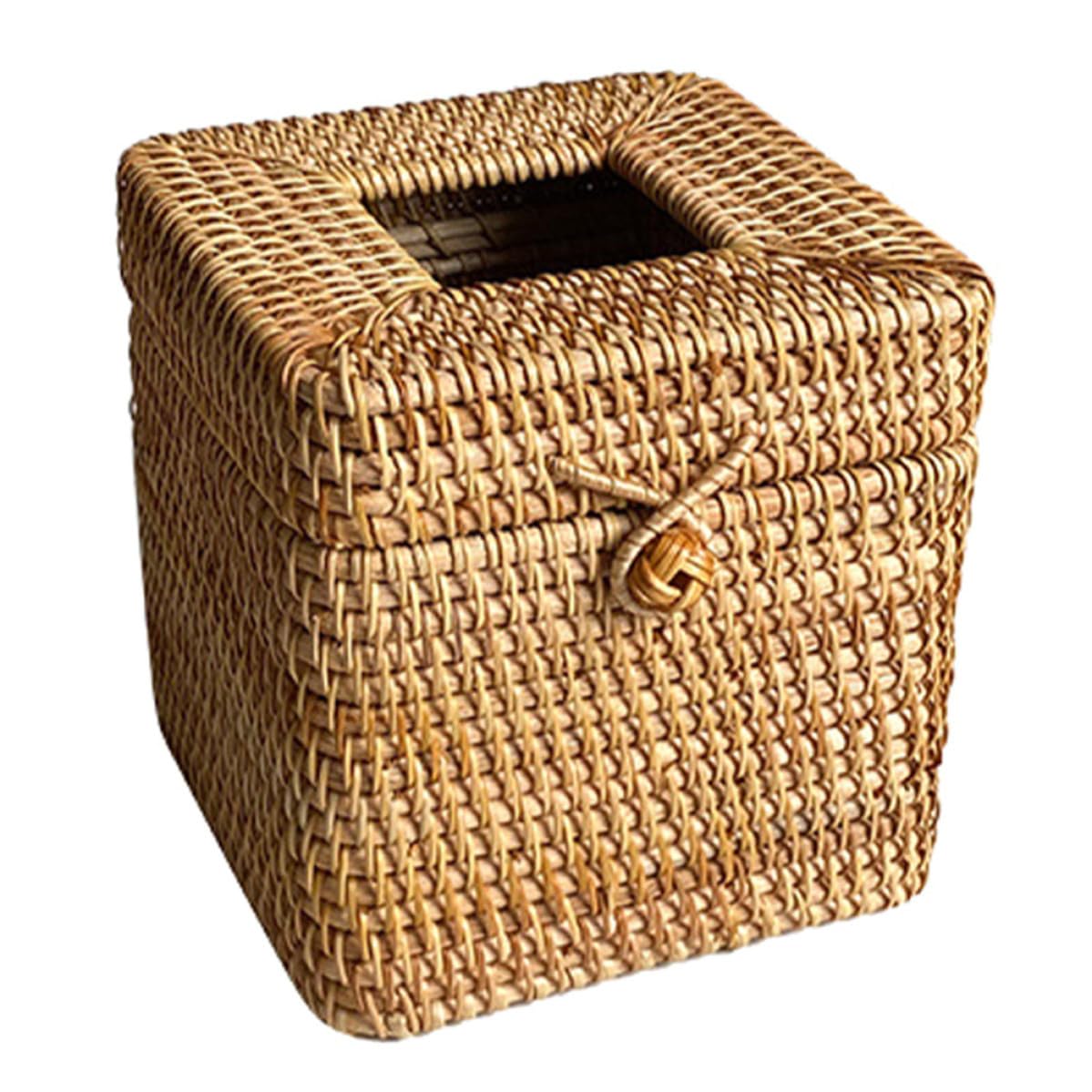 Boîte à mouchoirs carrée en rotin tressé marron pour table de salon