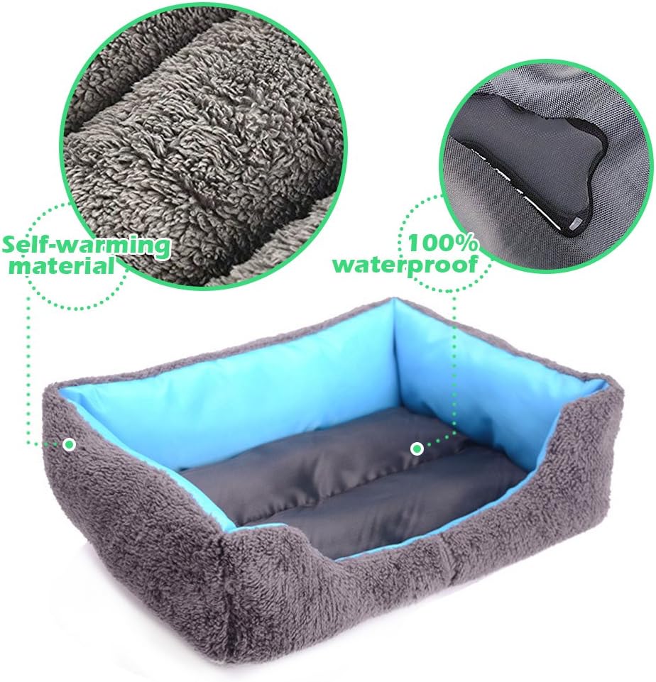 review Dog beds for Small Dogs, Square Pet Bed Dog Bed Mattress Washable Soft Pads with Waterproof Bottom -23.6''x 16''x 5''-Blue