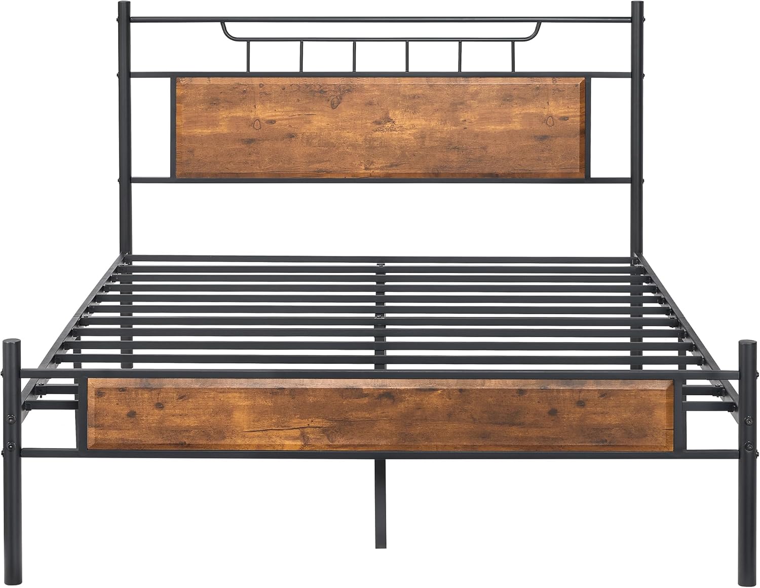 vecelo queen size platform bed frame with wood headboard/mattress foundation/premium steel slats support/no box spring needed,brown(crown) brown queen crown