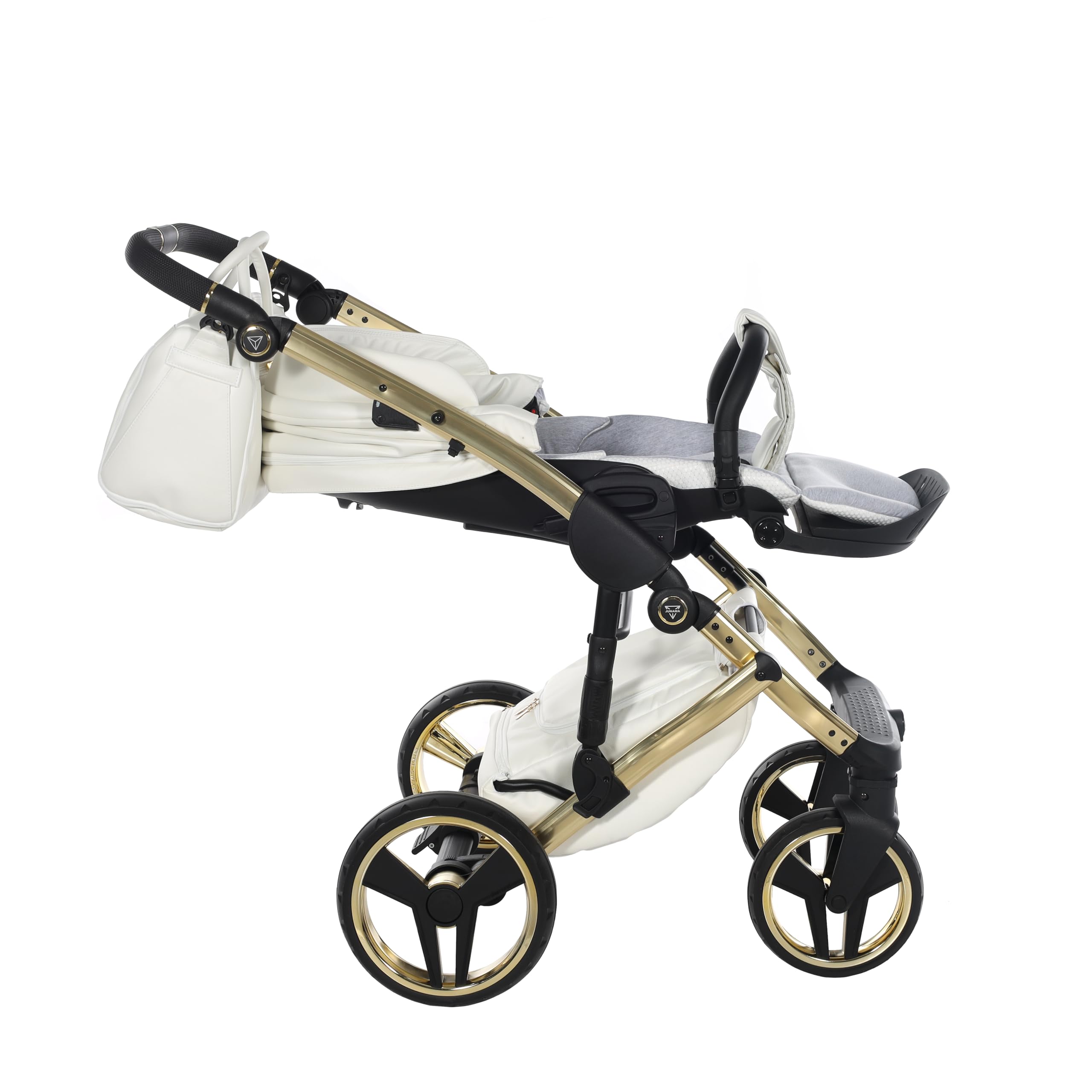 Junama Passeggino TRIO Diamond Fluo Individual 17 Bianco e Oro - 2in1 3in1 4in1 + ombrellino (4 in 1 con Base ISOFIX)
