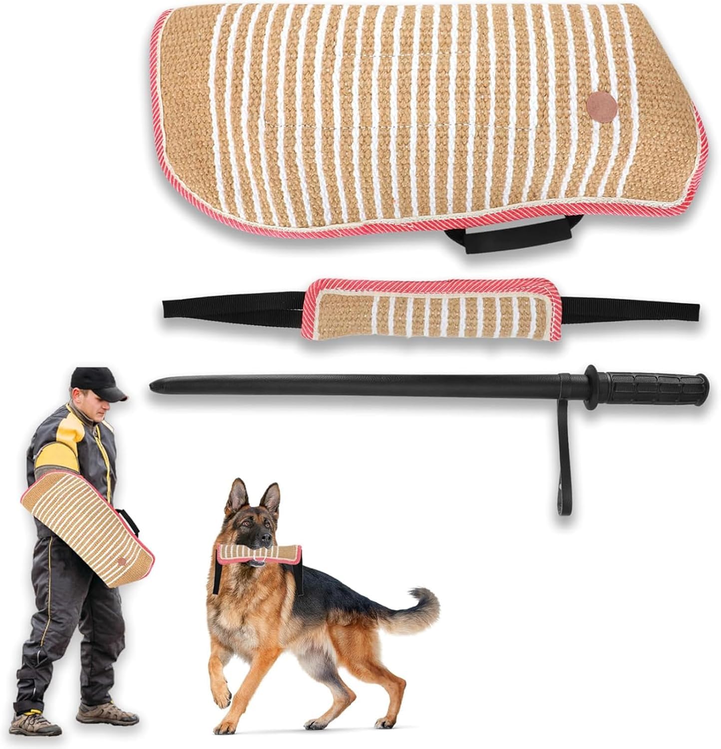 3 W 1 Dog Bite Sleeve Arm Dog Bite Sleeve Set Sprzęt Do Treningu Ugryzień Psa Kij Do Treningu Psa Garnitur Do Gryzienia Psa Holownik Zabawka Dla Psów Poduszka Do Gryzienia Interaktywny Szcz