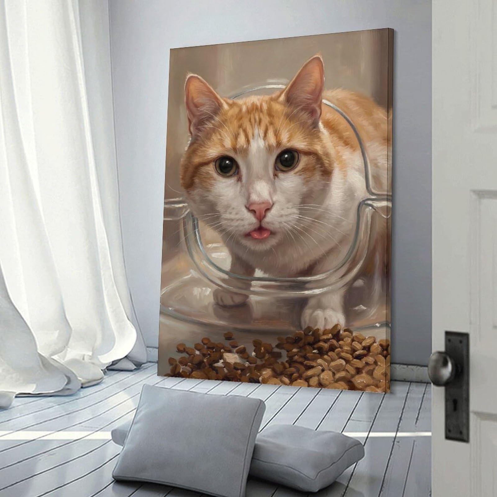 Junmoney Frame-Style-20-1 Cat Eating Meme Canvas Art Print 24X36inch(60X90cm), For Work Areas, Reading Rooms Or Studios, Canvas Wall Decor For Creative Rooms