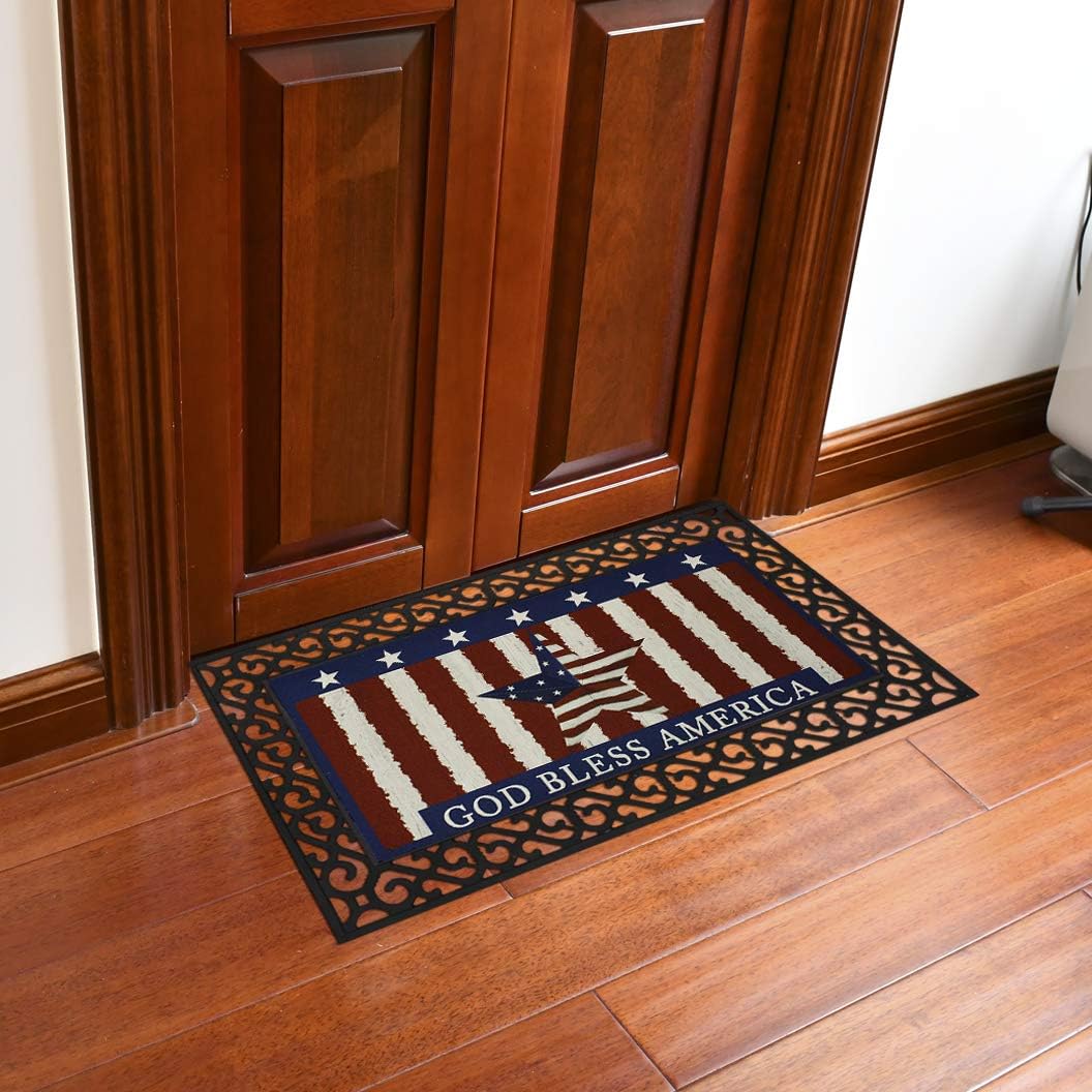 Welcome Doormat Front Door Mat, Rubber Back Non Slip Door Mat Entrance Rug Shoe Scraper, Low-Profile Printing Mats for Entry, Garage, Patio, High Traffic Areas (17.7X29.5, White Red Blue)