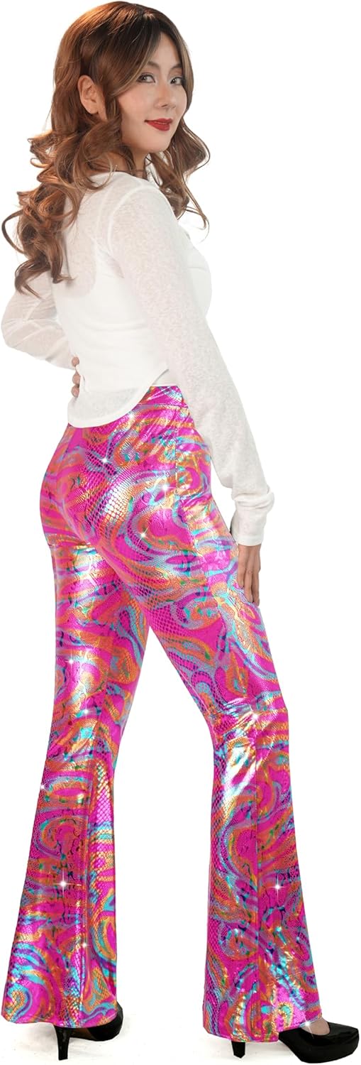 Nawgut Sequin Flare Pants Sparkly Glitter High Waisted Bell Bottoms Leggings Party Disco Clubwear for Women