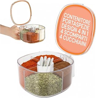 Avilia Porta Spezie per Cucina con 4 Scomparti e Cucchiaini Dosatori, Organizer...