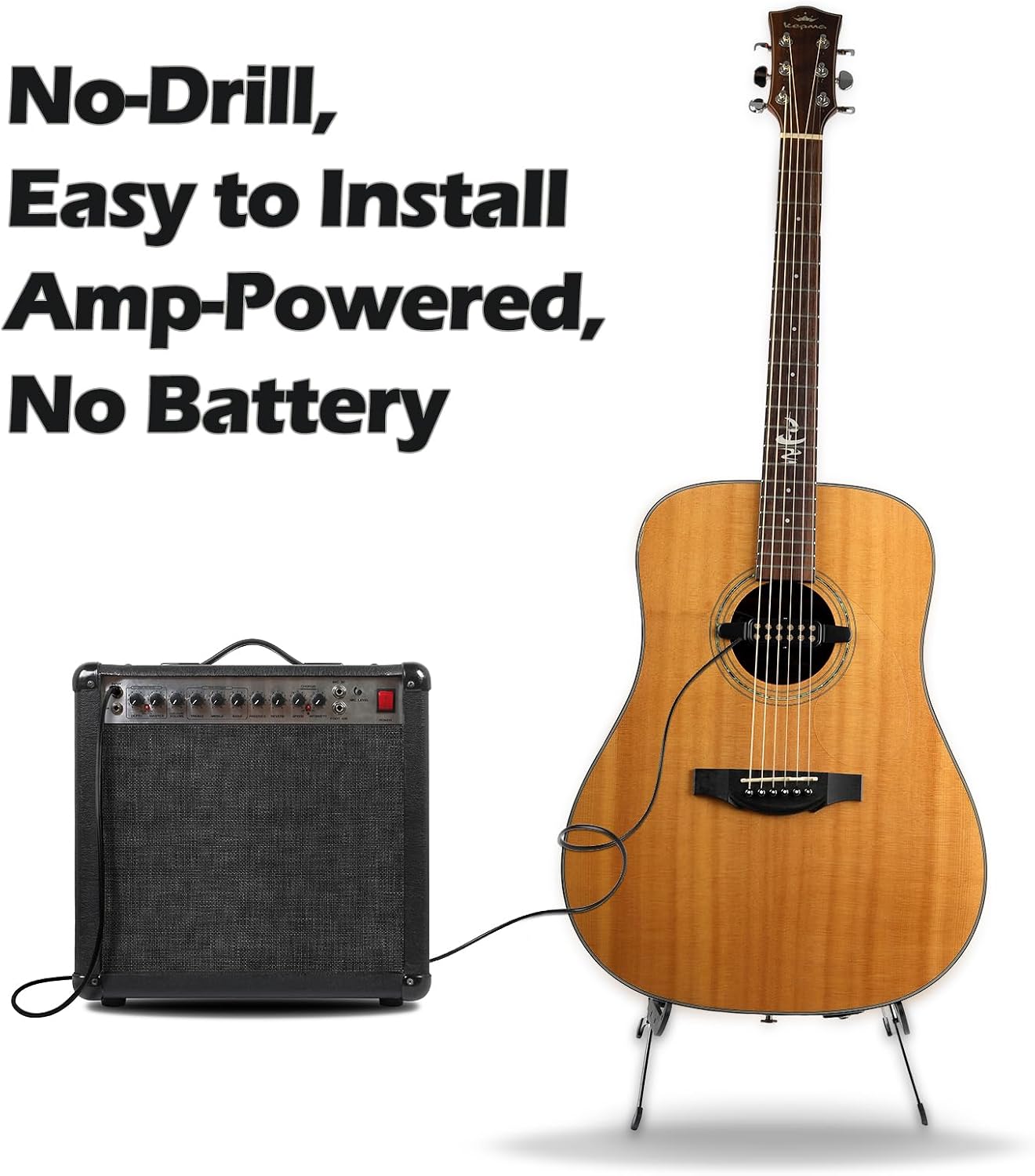 Clip-On Guitar Pickup for Steel-String (Not for Classical) Acoustic Guitar Pickups for 38-42 in Electric Pick Up Transducer Amplifier, Cable Length 10ft