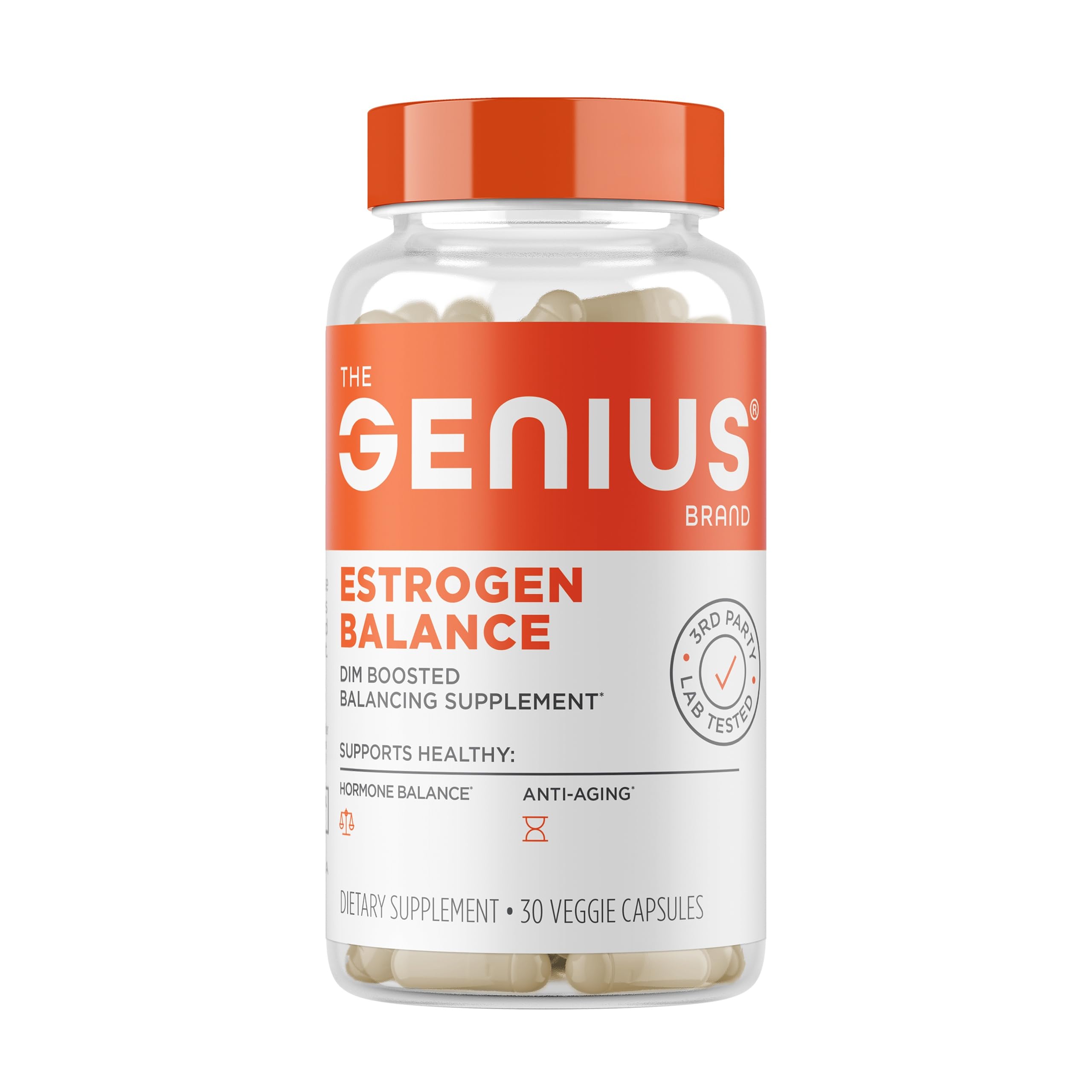 Genius Estrogen Balance, Dim Supplement - Blocker for Men & Women - Hormones, Hormonal Acne & Menopause - Aromatase Inhibitor with Grape Seed Extract & BioPerine - 30 Capsules
