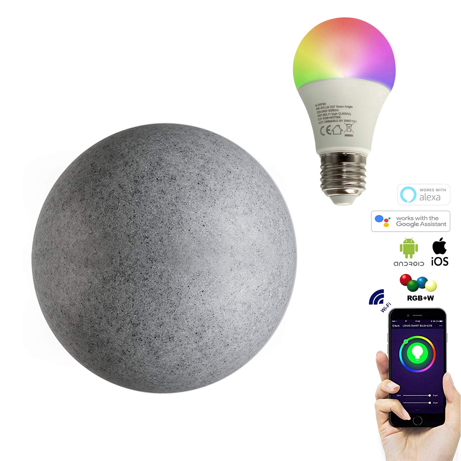 Bola luminosa de piedra LED 10 W E27 luz decorativa RGB jardín piscina IP65 25 cm 4000K