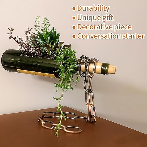 Miniatura 3 de TBWHL Soporte mágico para botellas de vino, cadena de eslabones de acero flotante, soporte para botellas de vino, sostiene botellas en el aire,