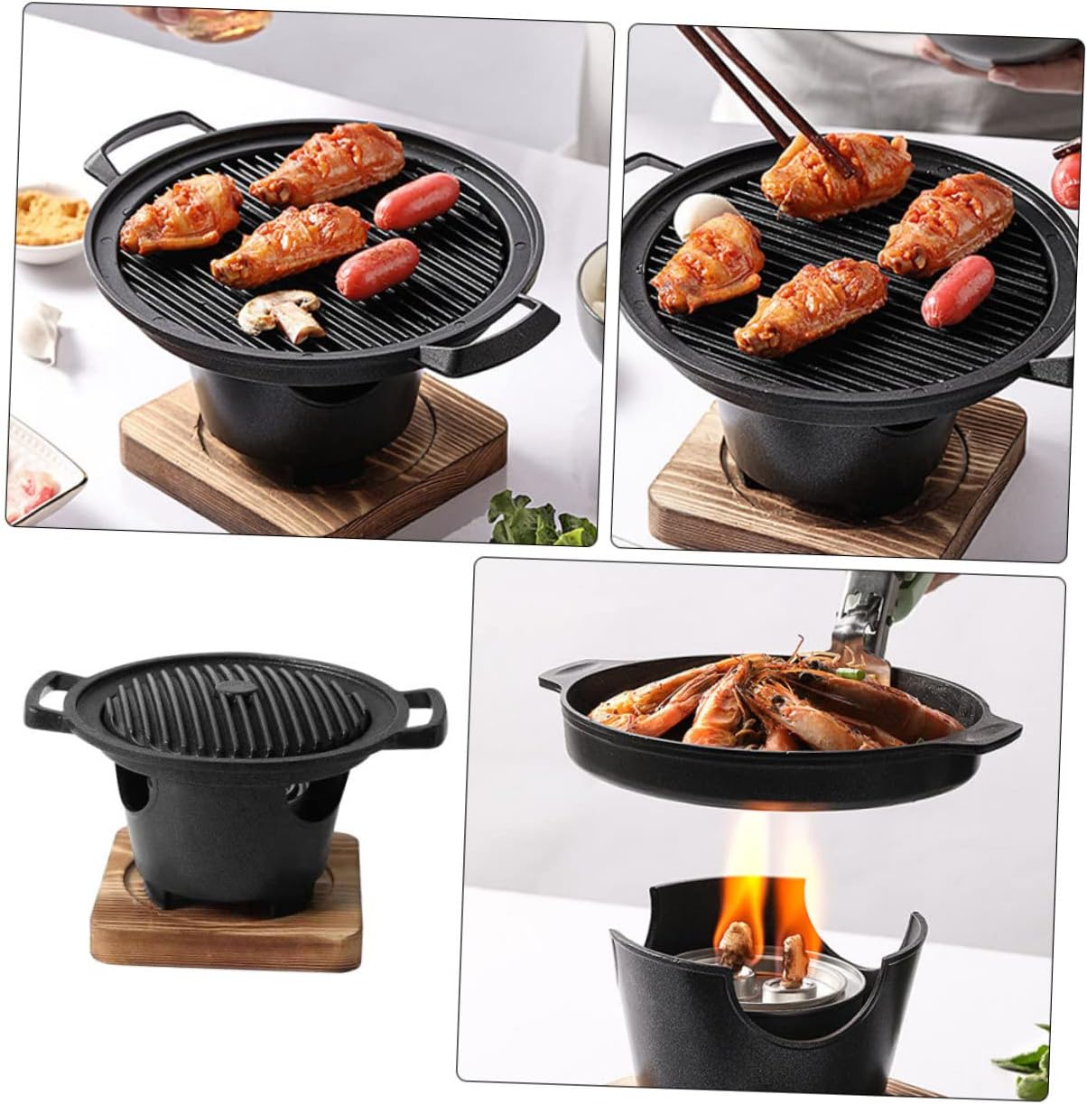 GANAZONO 1set Indoor Stove Portable Grilling Rack with Oil Draining Plate Easy to Use Non-skid Base for Home Barbecue Cooking