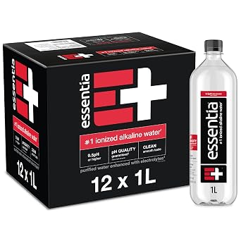 Essentia Water Bottled, 99.9% Pure, Infused with Electrolytes for Smooth Taste, pH 9.5 or Higher, 12 x 1 Liter Bottles