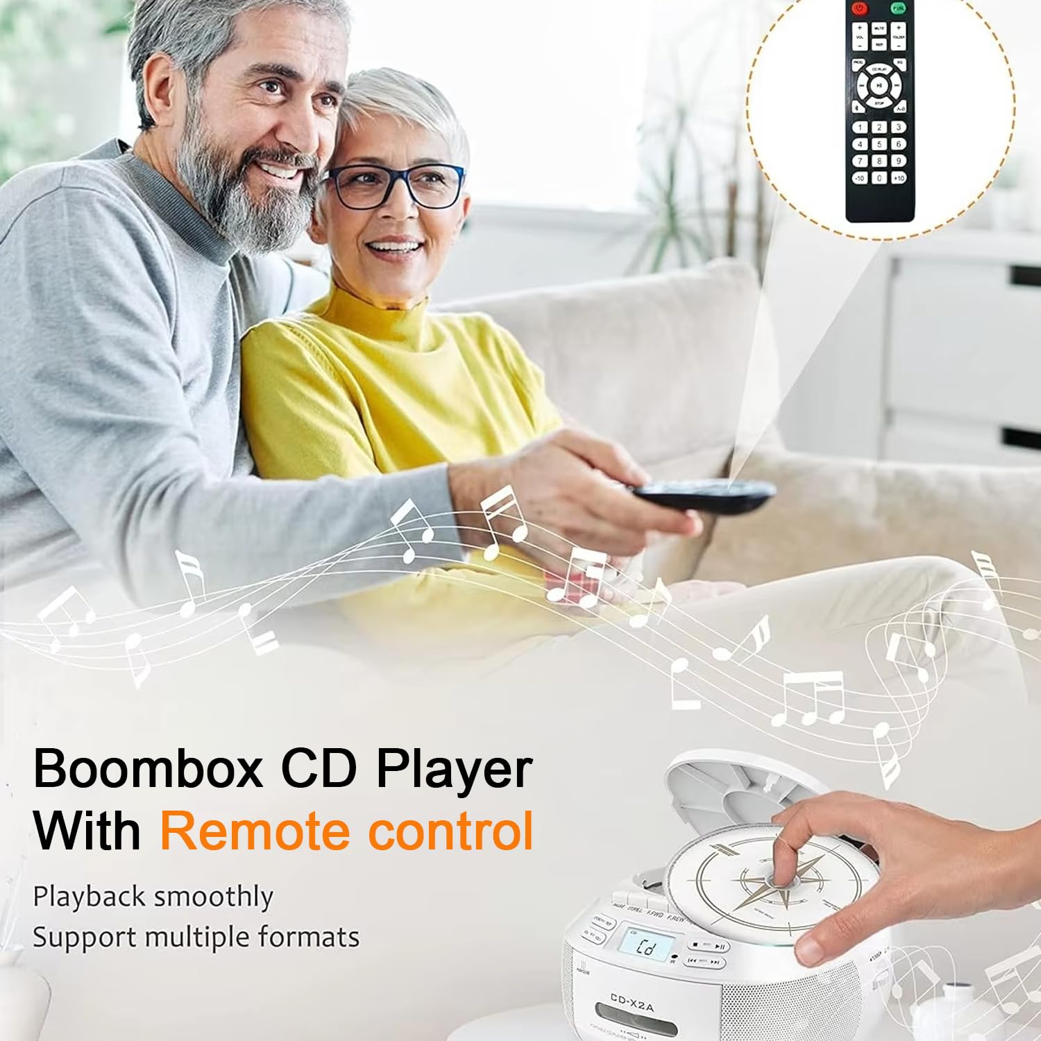 Odtwarzacz CD z radiem, zestaw kaset Boombox, Bluetooth, AM/FM, pilot zdalnego sterowania, podwójne głośniki dźwięk stereo, podwójny zasilacz do domu i dzieci