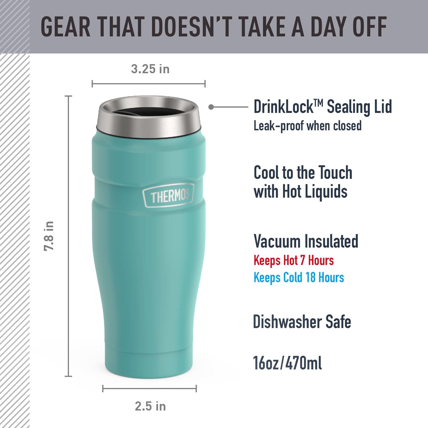 THERMOS Stainless King Stainless Steel Tumbler, 16oz, Matte Teal