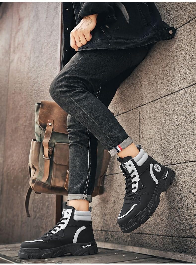 Men's Lightweight Hiking Boots Men's Non-slip Mid-cut Leather Sports Shoes Work Driving Outdoor