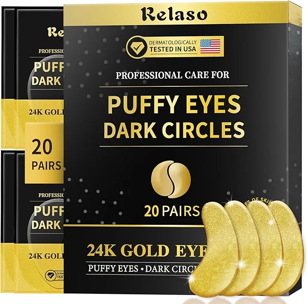Under Eye Patches, Dermatology Golden Eye Mask with Amino Acid & Collagen, Cooling Eye Care for Wrinkles, Puffy Eyes & Dark Circles, Skincare Treatment, Gift for Women, 20 Pairs