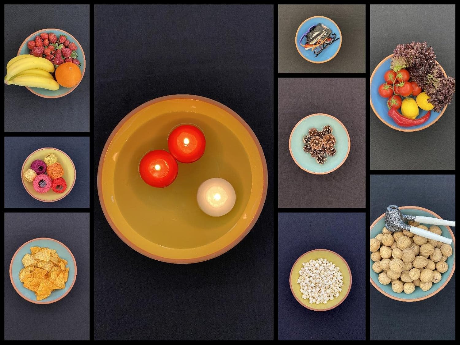  | 10 Inch Decorative Rustic Terracotta Bowl with Legs, Ideal Gift for Loved Ones, Perfect as a Serving Dish – Blue, Stripe pattern: Serving Bowls