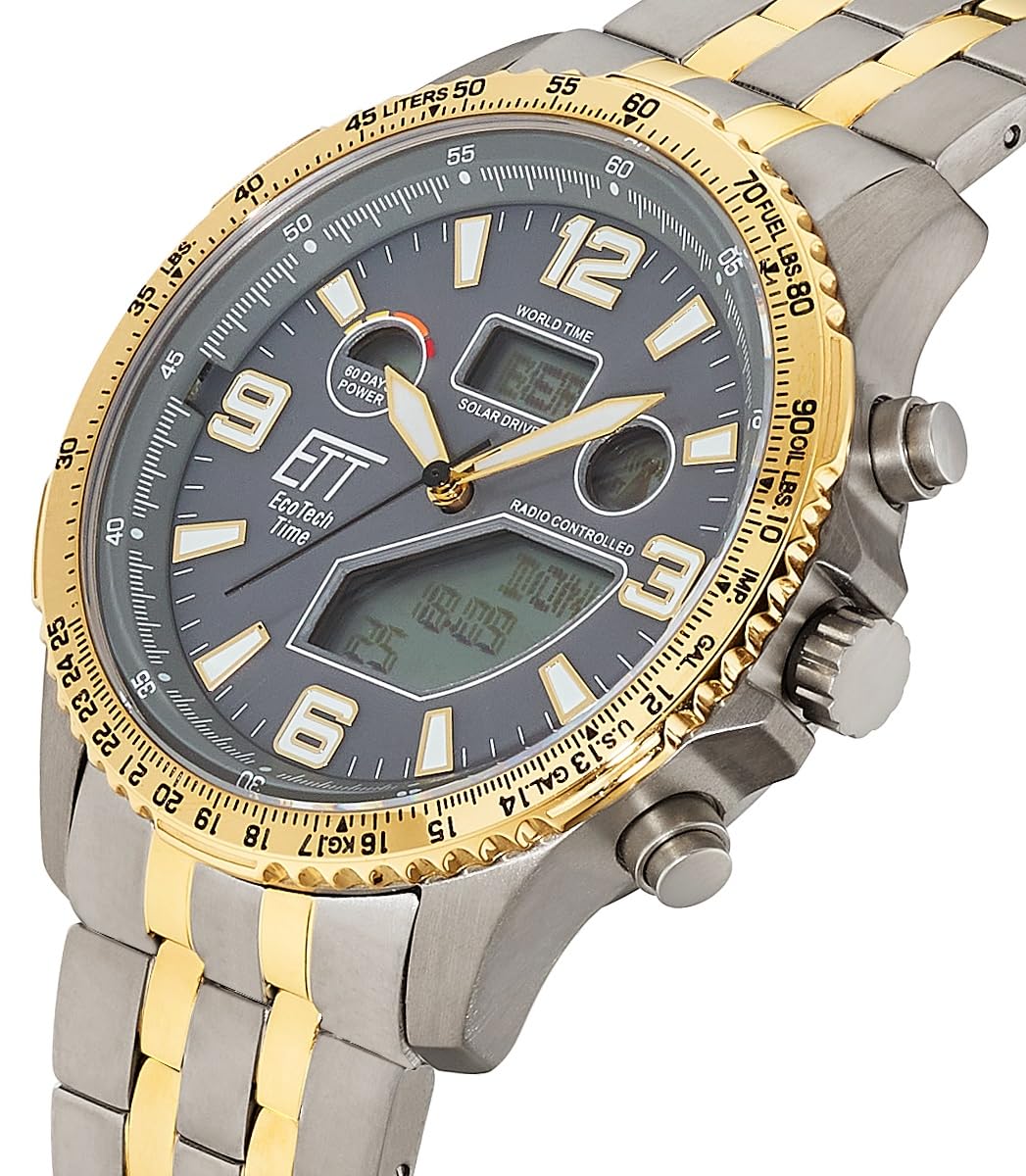 ETT Eco Tech Time Funk Solar Herren Uhr Analog mit digitalem Datum mit Titan Armband EGT-11722-52M