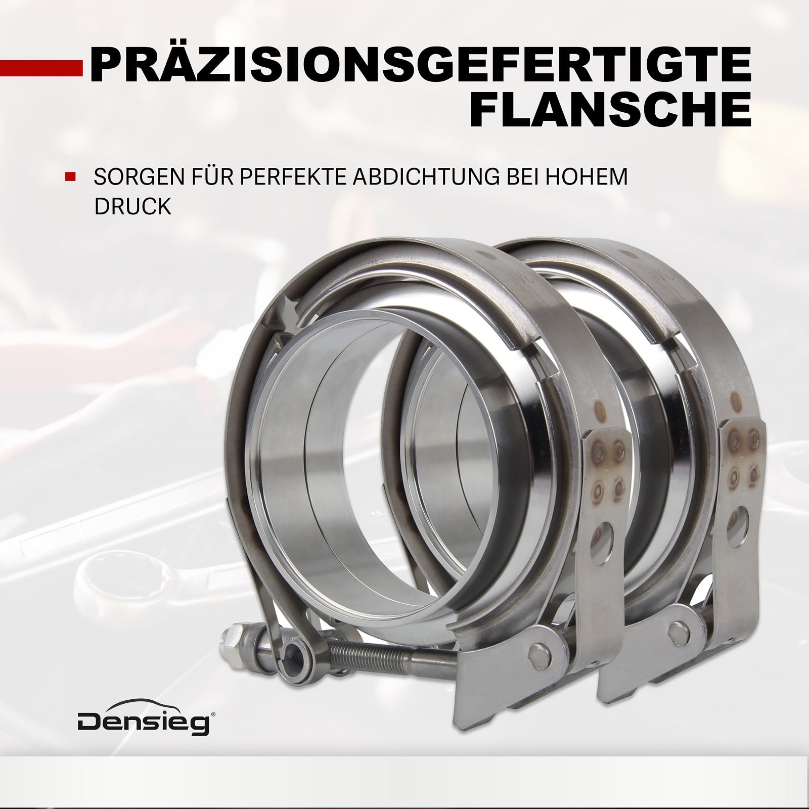2 zaciski V-Band + kołnierze – obejma do rury wydechowej ze stali nierdzewnej, zestaw do Turbo, Downpipe – Quick Release (2 x Ø 101,6 mm (4")