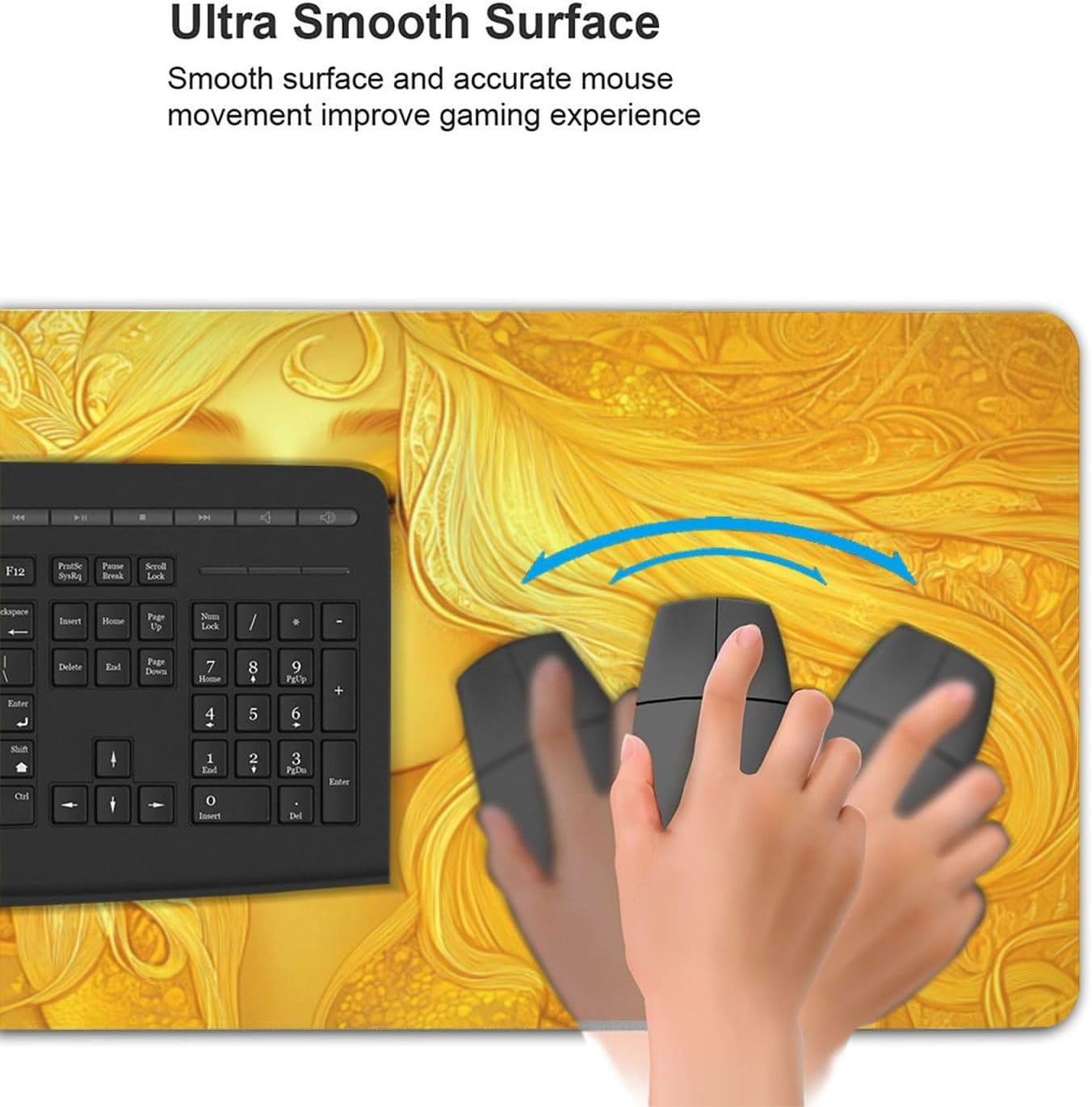 マウスパッド 黄色 XXL 900 x 400 x 4mm 女性 大型ゲーミング エッジステッチ 滑り止めゴム台座 オフィス適用 デ