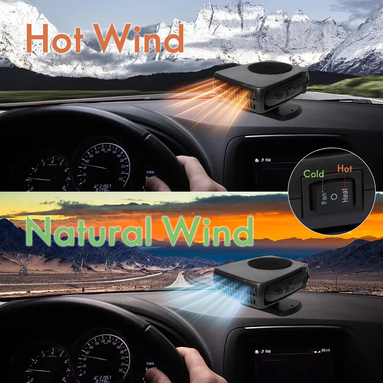 Riscaldatore per Auto 12V 200W, Sbrinatore Parabrezza Auto 2 in 1 rRiscaldamento/Rraffreddamento, Stufetta per Auto Rotazione di 360 Gradi, Auto Riscaldamento Sbrinatore Parabrezza