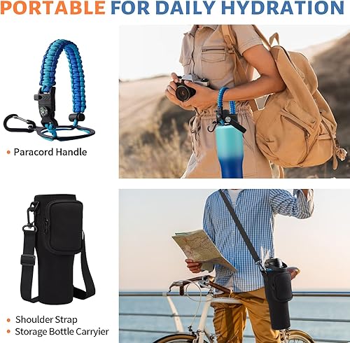 Miniatura 5 de Botella de agua aislada de 32 onzas con pajilla, mantiene el frío 48 horas o el calor 24 horas, termo de acero inoxidable al vacío con mango