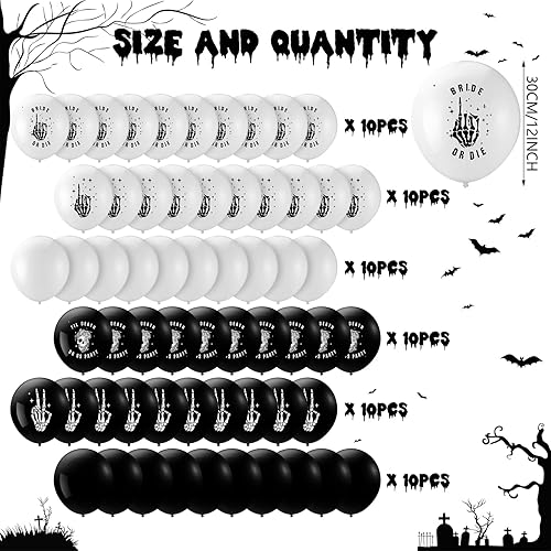 Miniatura 2 de Norme 60 globos de látex de novia o troquel, decoraciones de despedida de soltera en blanco y negro, calavera hasta la muerte, decoración de globos