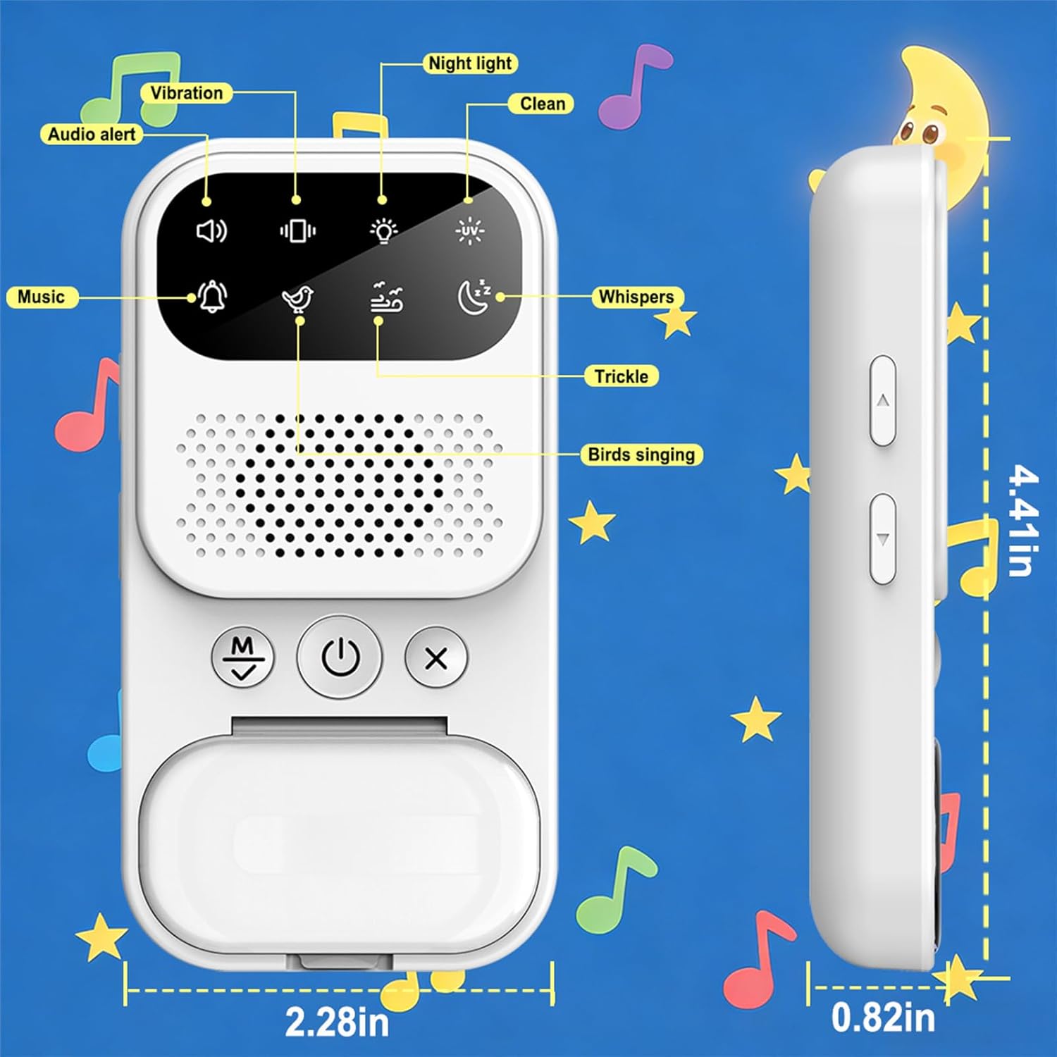 2026 New Wireless Bed Wetting Alarm for Boys & Adults – Moisture Sensor with White Noise Sleep Aid, Rechargeable, Vibration/Sound Alert, Night Light, USB-C – Enuresis Alarm for Bed Wetting Training