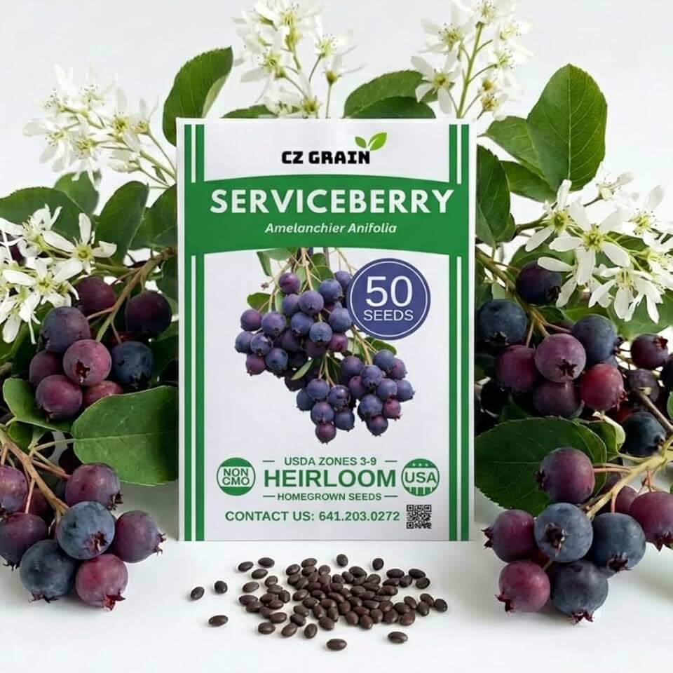 50 Saskatoon Serviceberry Seeds for Planting - Amelanchier alnifolia Hardy Edible Berry Shrub – Cold Hardy Native Fruit Seeds with White Spring Flowers and Brilliant Fall Color (50 Seeds)
