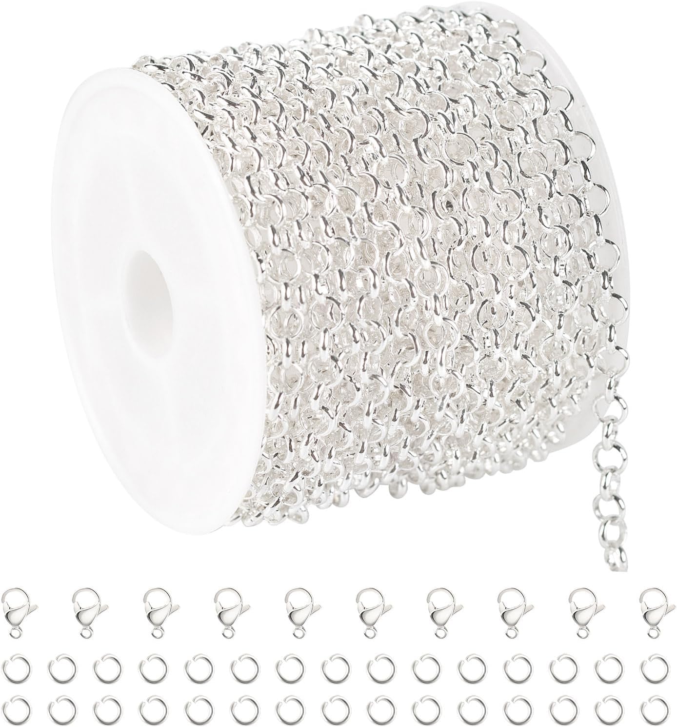 YOUBEIYEE 16.4 Feet Silver Plated Brass Jewelry Chain Roll Rolo Chain Necklace Bracelet DIY for Women Jewelry Supplies Findings