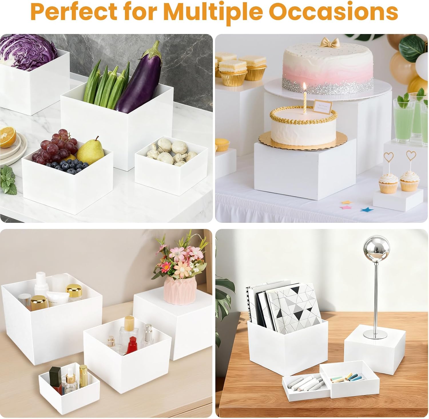 6PCS Buffet Risers，Large Food Risers for Buffet Table, Dessert Table Display Set,Food Stands for Display Party，Collectibles Jewelry Display Stand, Acrylic Cube Boxes big size(8"-7"-6"-5"-4"-3")