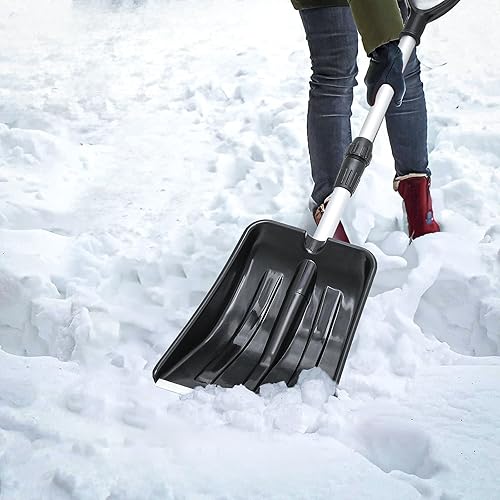 Miniatura 3 de MoNiBloom Pala de nieve plegable, pala de nieve ligera de aluminio y polipropileno para automóvil, pala de emergencia pequeña y compacta para