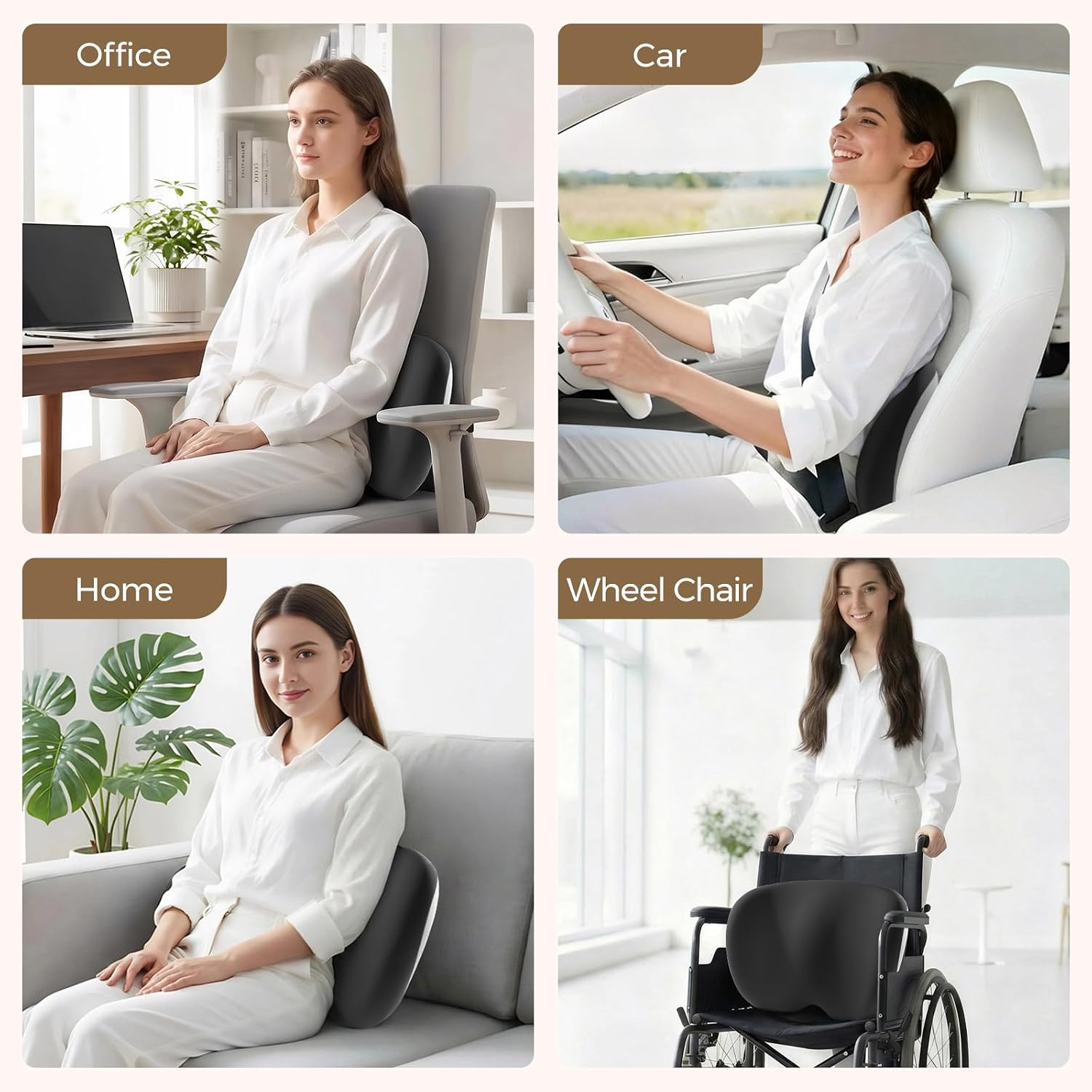 BEBAS Lumbar Support Pillow for Car, Memory Foam Lower Back Support for Driving, Ergonomic Lumbar Cushion for Back Pain Relief, Fixed Ring Lumbar Pillow for Car Seat, Office Chair- BlackGray
