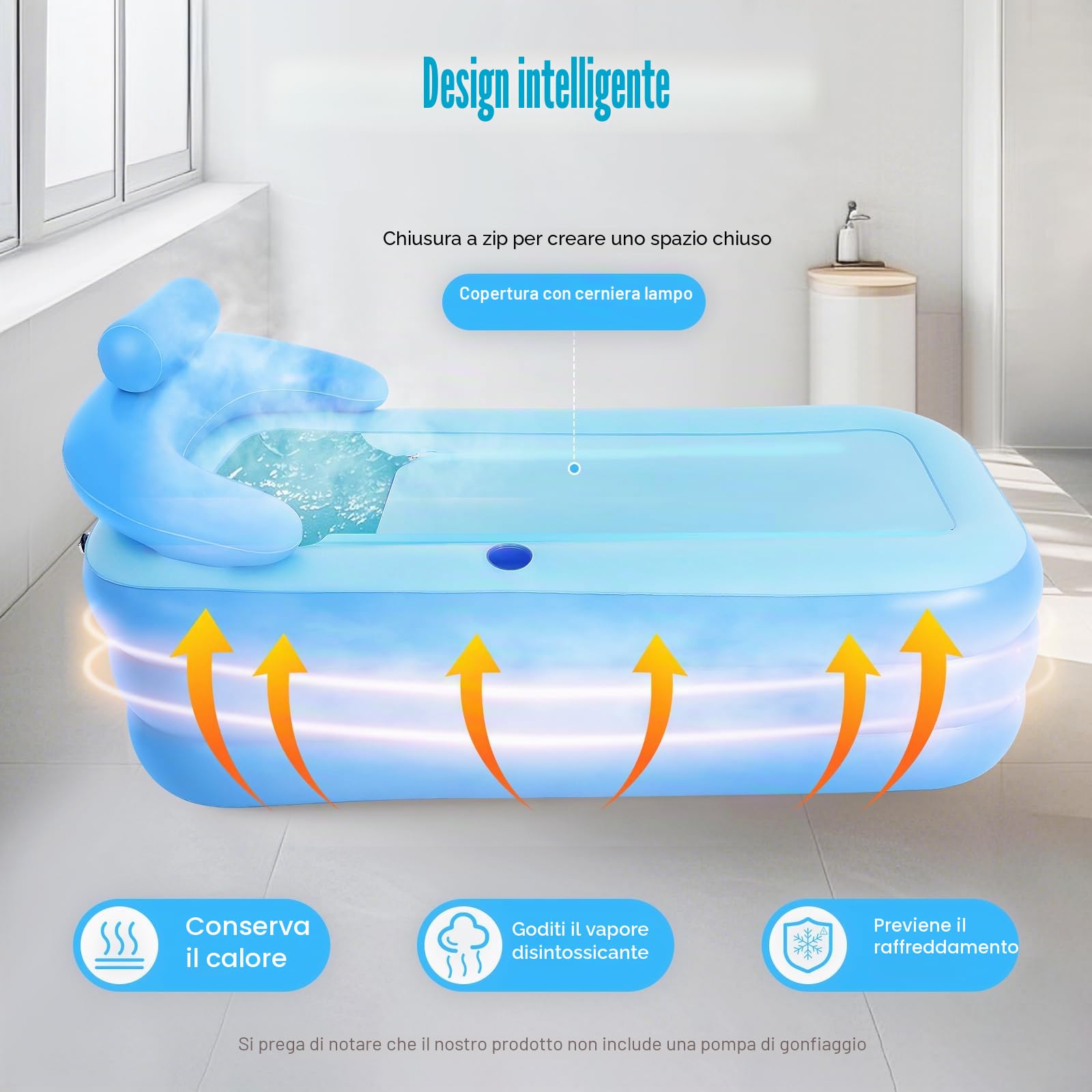 Vasca da bagno gonfiabile per adulti, vasca da bagno pieghevole in plastica per la doccia, vasca da bagno pieghevole in PVC per adulti e bambini con schienale, per bagno, balcone e campeggio (senza