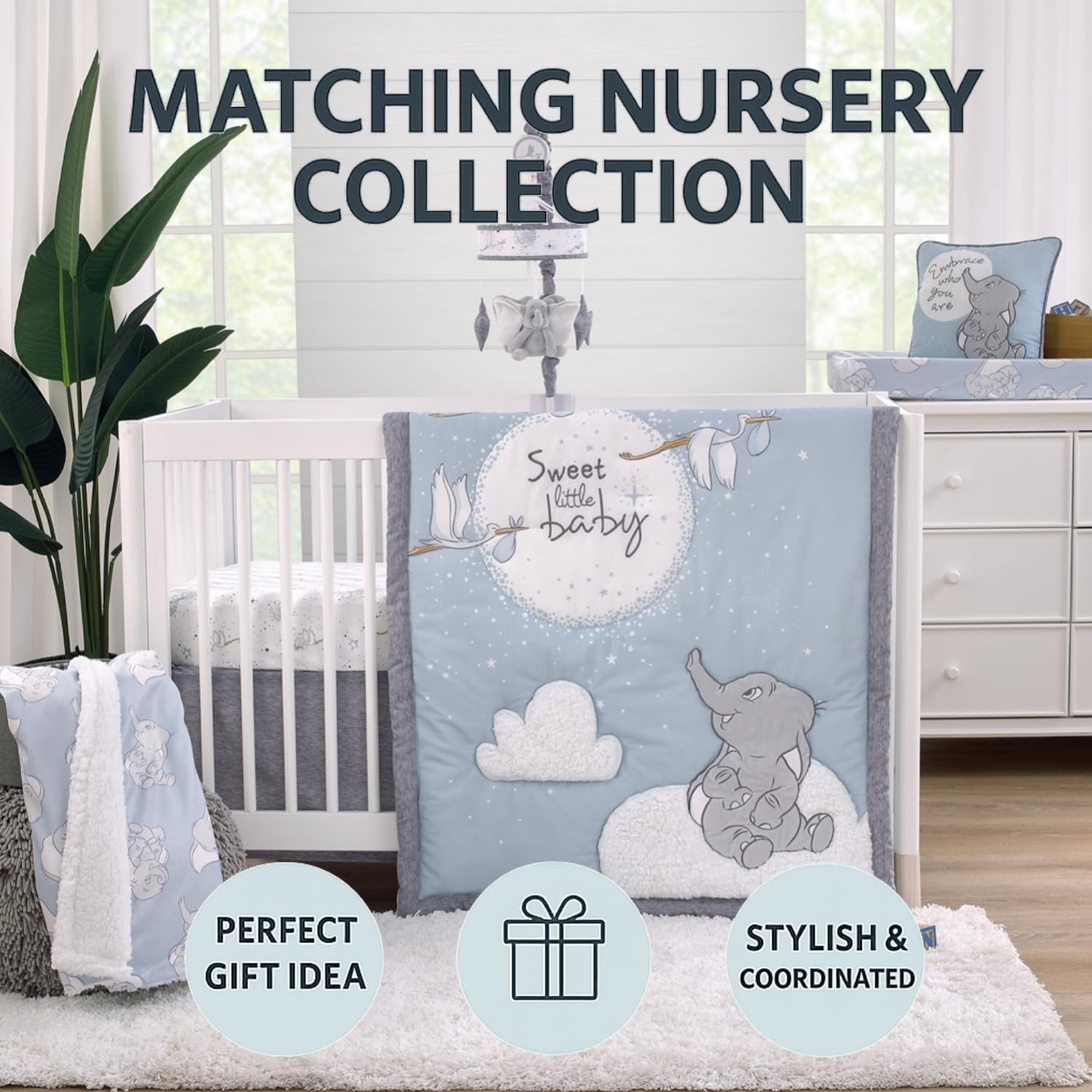 NoJo Disney Dumbo Purple Changing Pad Cover Sweet Little Baby Light Blue and White Super Soft Contoured