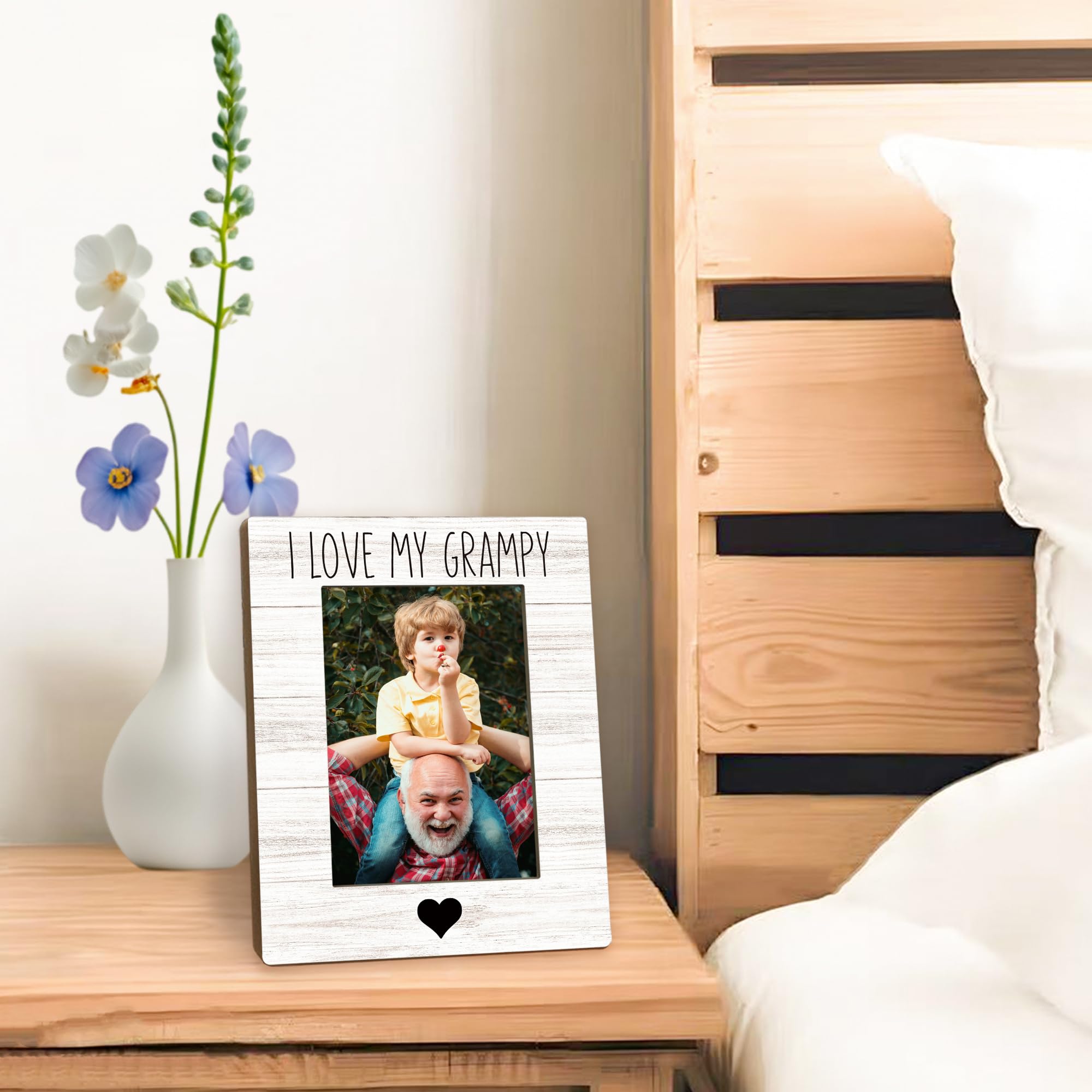 Grampy Gifts Picture Frame 5x7, Grampys Photo Frame, Christmas Fathers Day Birthday Gifts for Grampys from Grandkids, I Love My Grampy Wooden Picture Photo Frames for Desk Home Room Decor