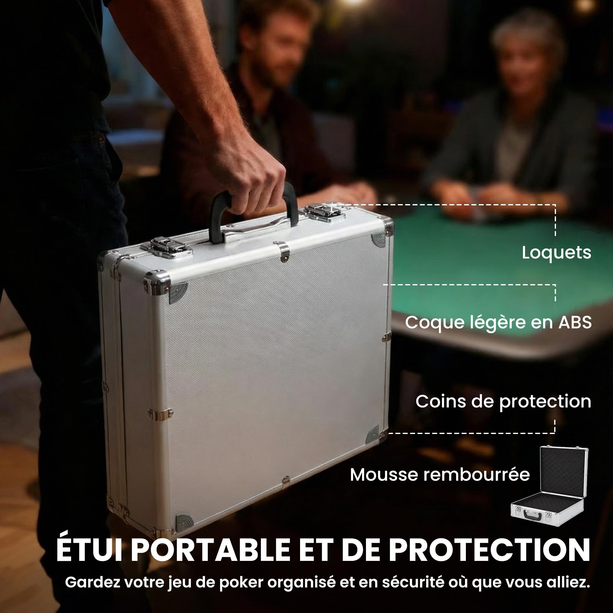 SPORTNOW - Maletín de Póker Completo de 500 Fichas, Carcasa de ABS, Tarjetas de Juego, Dados, Distribuidor, Alfombras, Llaves para Juegos de Blackjack y Texas Holdem
