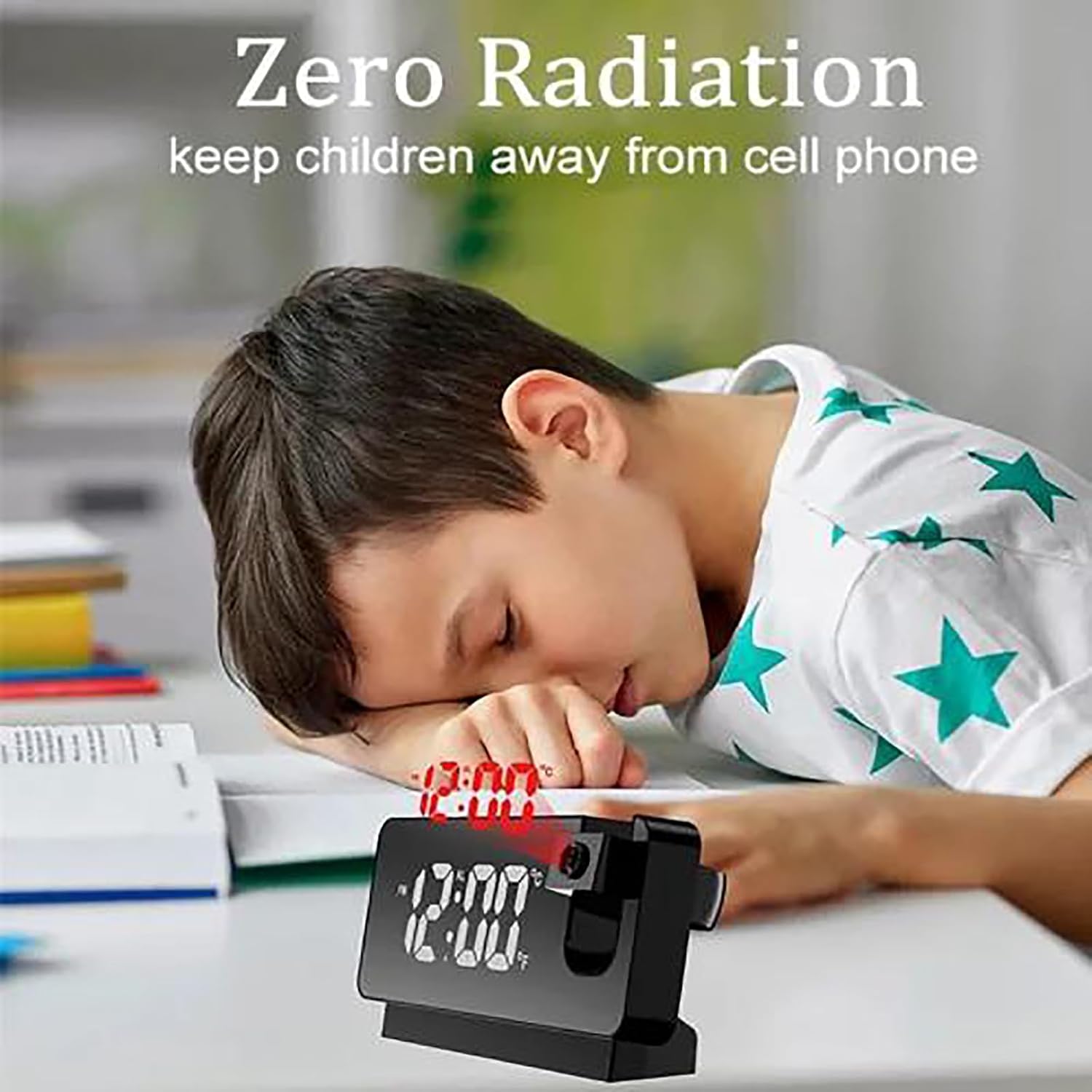 Projection Alarm Clock, Multifunction Projector Alarm With LED Display Screen, 180° Projector Temperature Display, Snooze And USB Charger, Adjustable Screen Brightness, for Office, Bedroom Decor