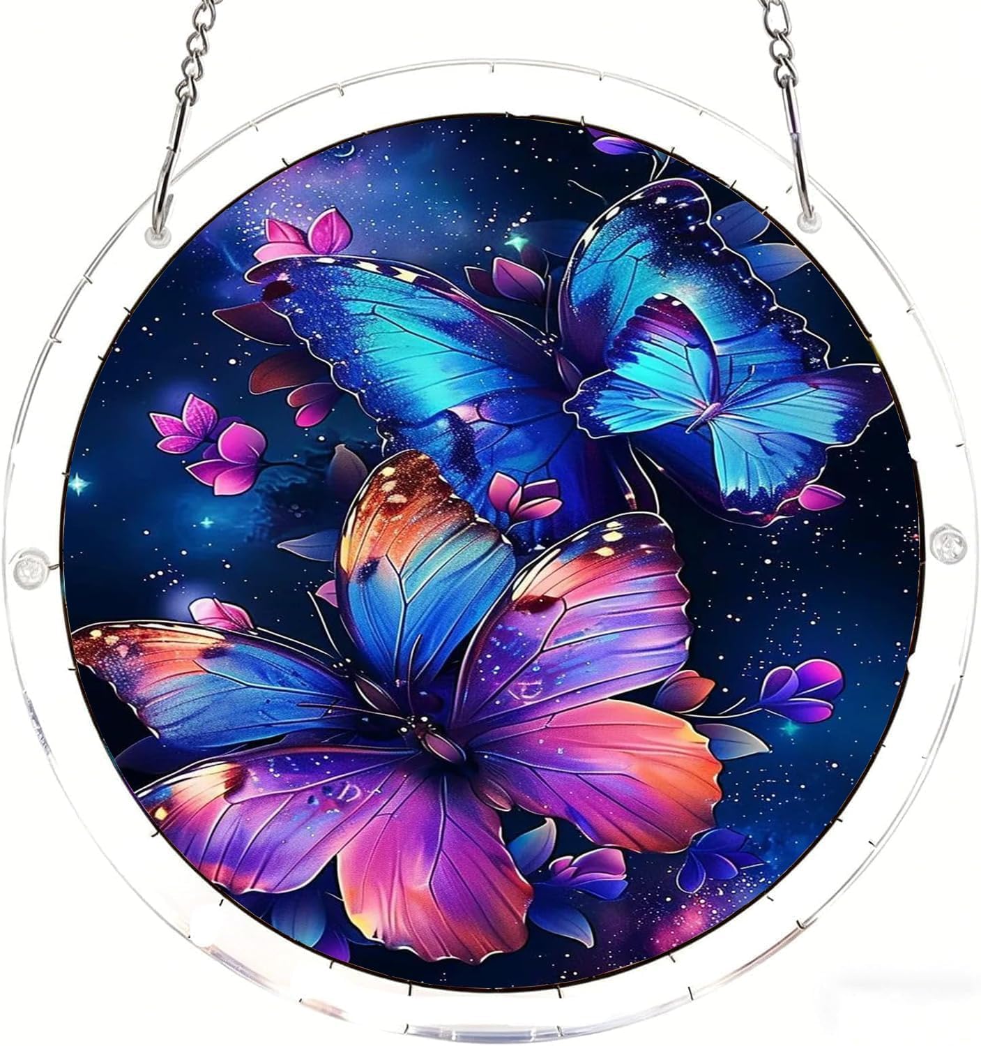 Purple Butterfly Night Starry Acrylic Jigsaw Puzzles Suncatcher, 8.2 Inch Window Hanging Suncatcher Acrylic Puzzle, DIY Home Decor Art Gift