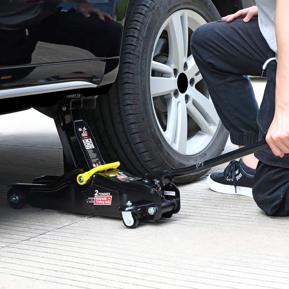 Deuba Set de Gato hidráulico de 2T Elevador de Coches y Llave dinamométrica de 6 Piezas con Caja Accesorios