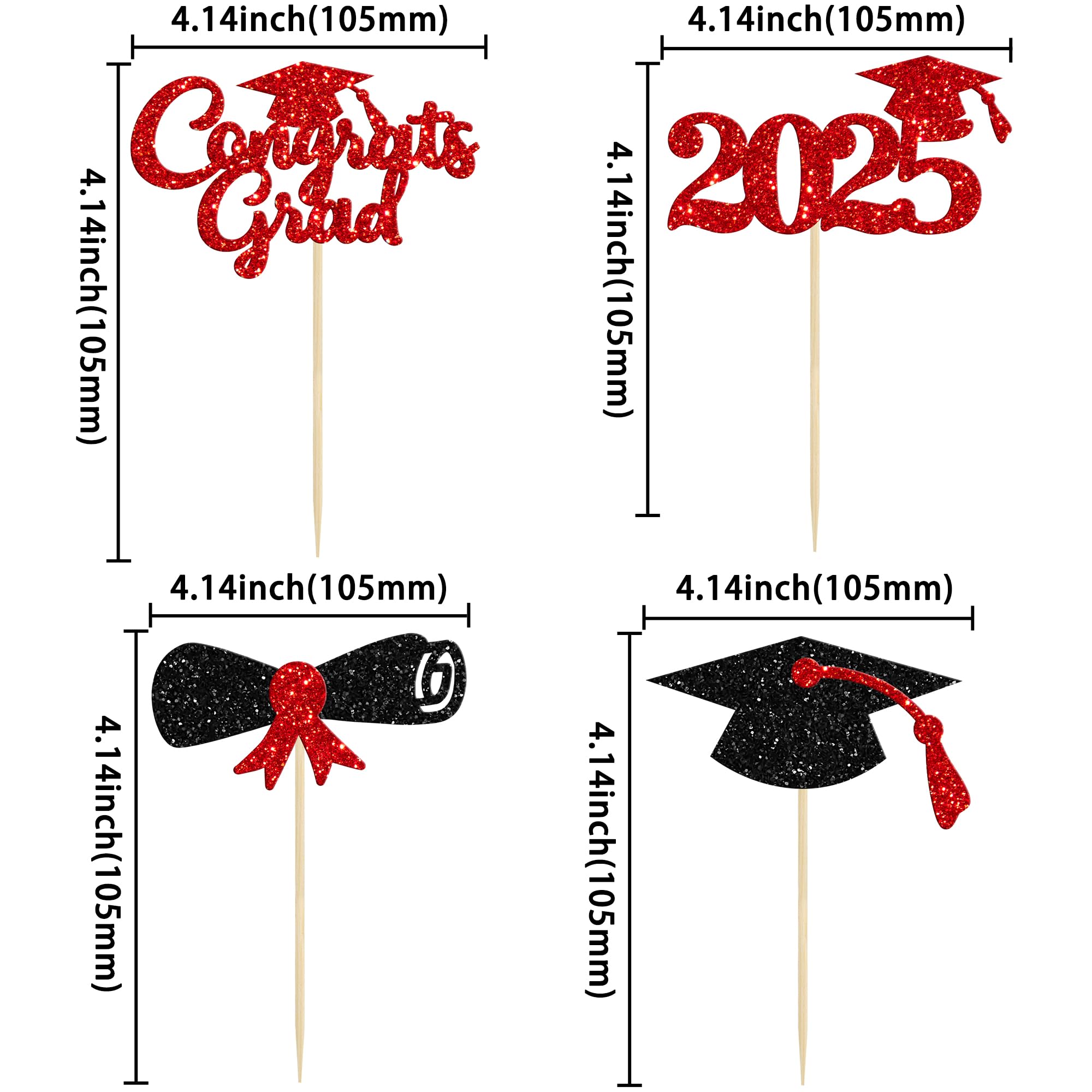 Gyufise 24Pcs 2026 Graduation Theme Cupcake Toppers 2026 Graduation Cap Diploma Cupcake Picks Congrats Grad 2026 Cake Decorations 2026 Grad Theme Party Cake Supplies Red - Image 2