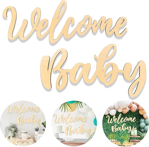 Letrero de madera original de madera con texto en inglés "Welcome Baby Baby", cartel de primer cumpleaños, cartel de fiesta de baby shower, telón de