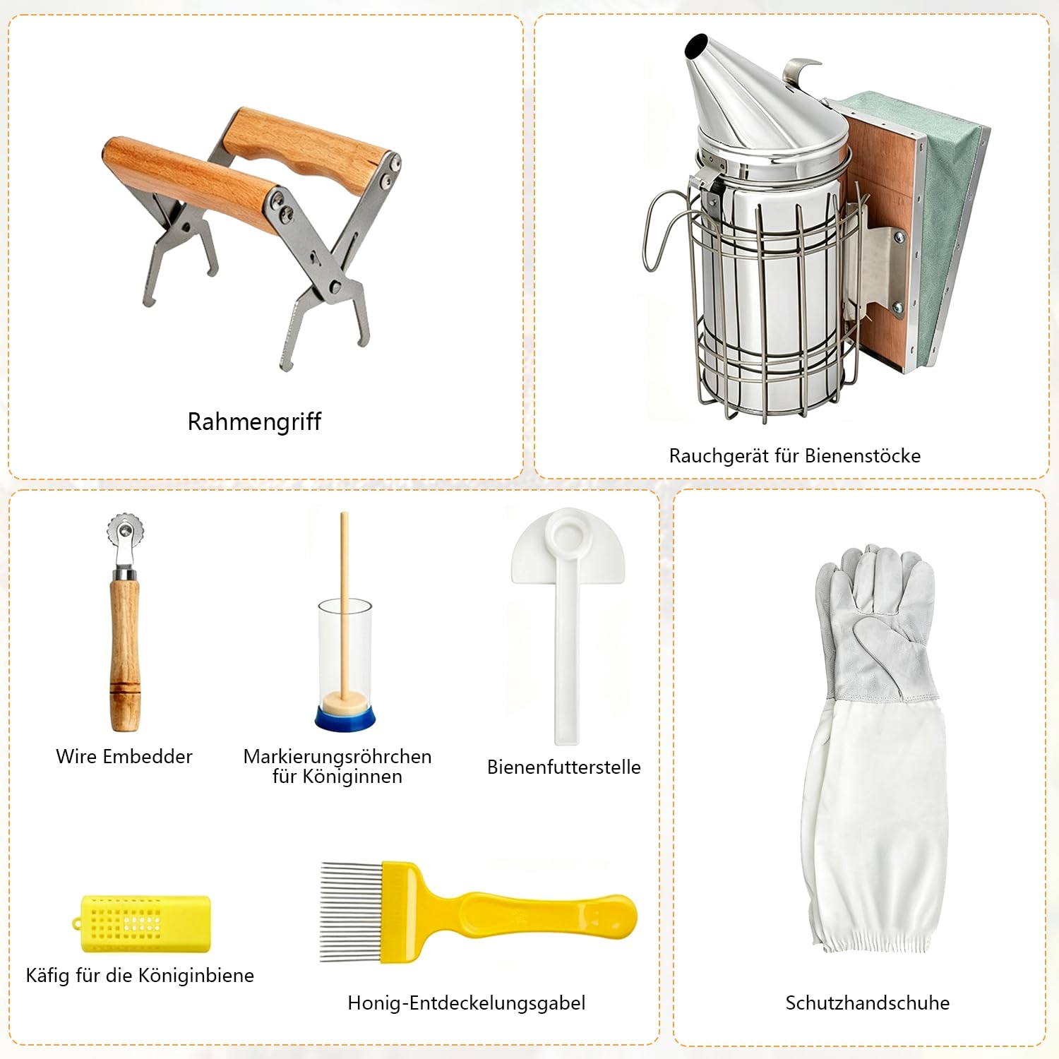 Set di accessori per apicoltura, 12 pezzi, con gancio a J, spazzola per api, morsetto per telaio, accessori per apicoltura, strumenti per principianti e professionisti