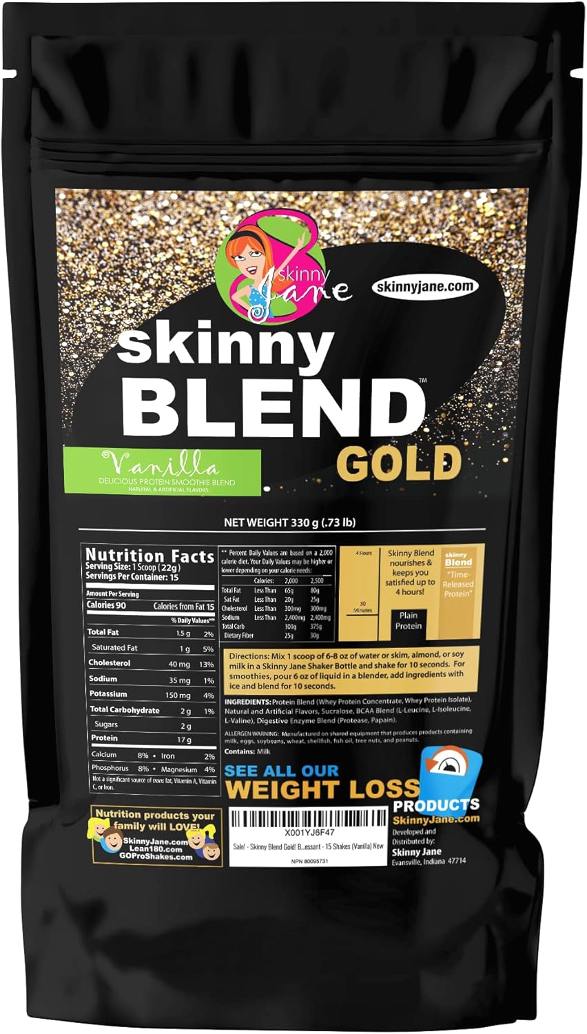 Skinny Blend Gold – Protein Shake for Women – Low Sugar, Low Carb – Supports Metabolism and Energy – Creamy Vanilla – 15 Servings