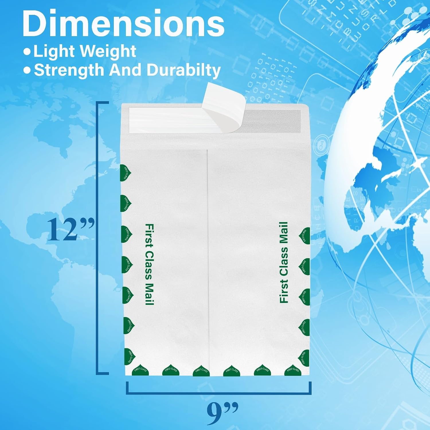 9 x 12 Envelopes, Tyvek Envelopes 9x12 (100 Pack), Catalog Envelopes 9x12, Self Sealing Closure, Tyvek First Class, 14 lb., Puncture, Tear & Moisture Resistant (100 Pack)