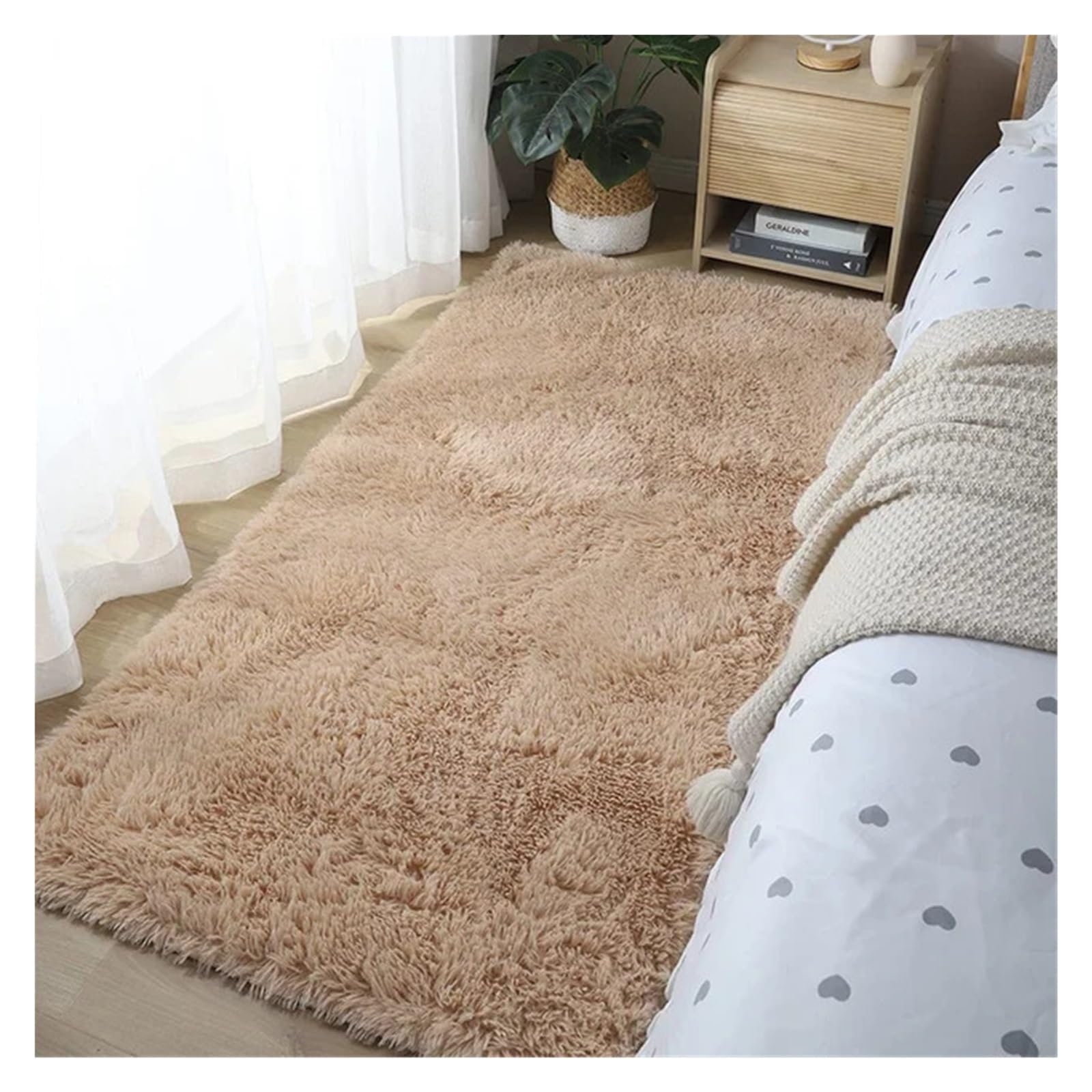 Tapis de chambre à coucher antifroid camel pour sol de chevet