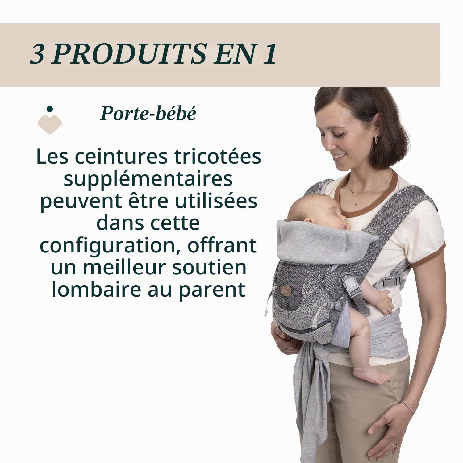 Chicco Airy Hip Fit Porte-bébé Ergonomique 3-en-1, Tissu Respirant, Support de Base Amovible pour Répartition du Poids,Positions Multiples : Face à la Maman, Face à l’Extérieur et Sac à Dos,0-15 kg